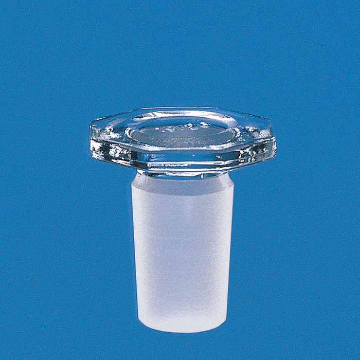 Conical ground joint stopper, Boro 3,3, octagonal grip