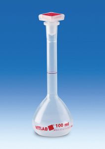 Volumetric flasks VITLAB® opaque, PMP, Class A, with coloured screw caps