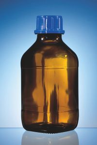 Threaded bottle, soda-lime glass, amber, ethylene-acrylate coated