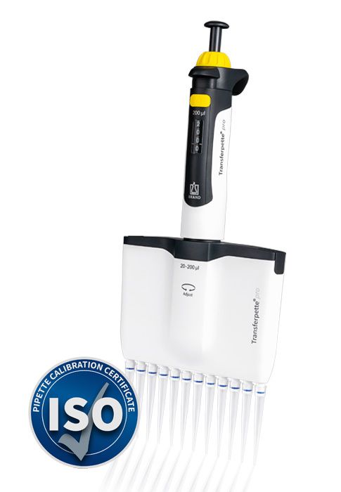 Multi-channel micropipette Transferpette&reg; pro -12, adjustable, DE-M, ISO 17025/ISO 8655 calibration certificate