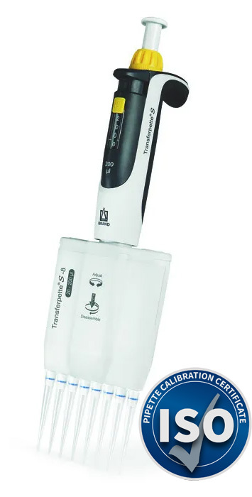 Transferpette® S 8-channel pipette, adjustable, with ISO calibration certificate