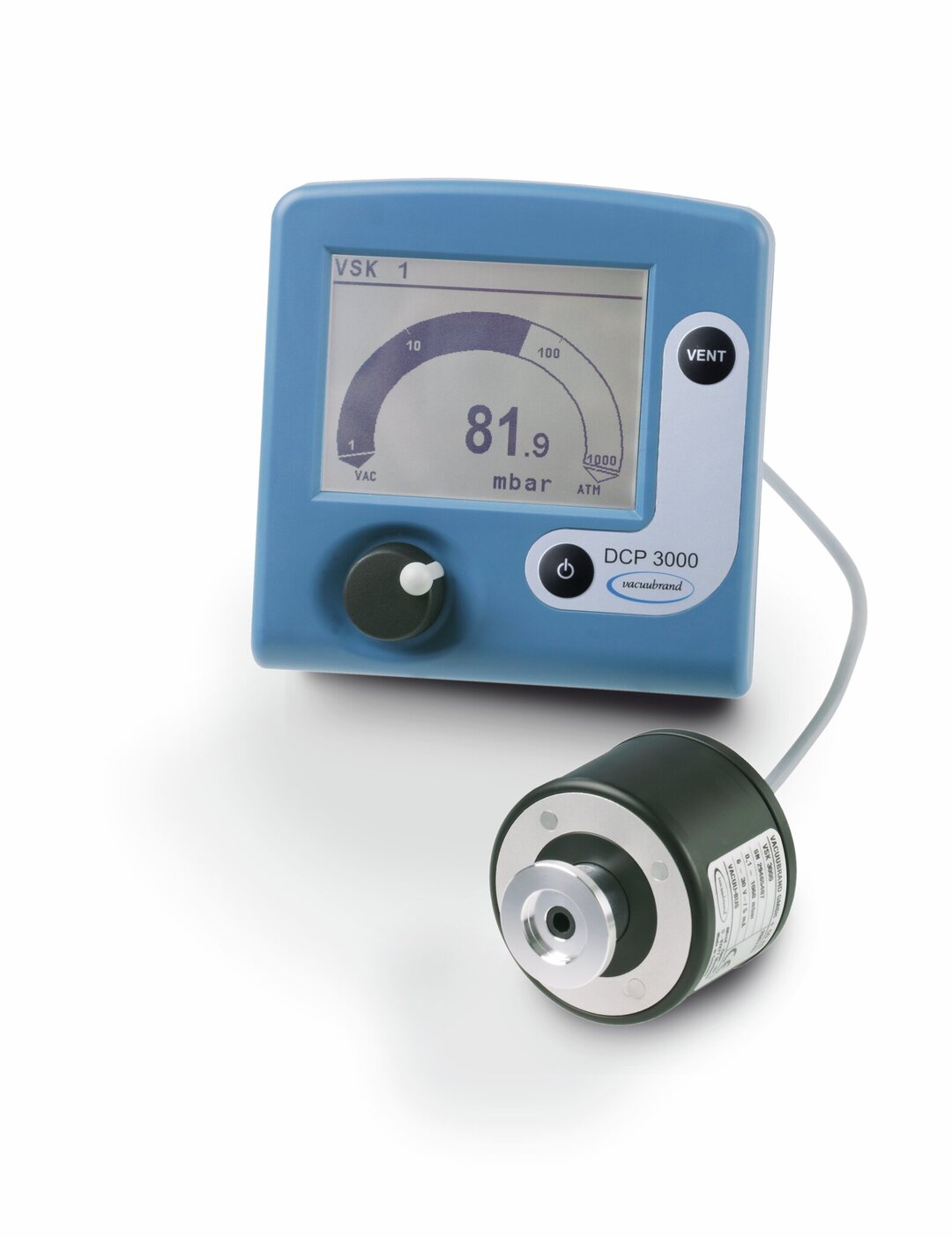 Vacuum gauge DCP 3000, complete withleads and gauge head VSK 3000,certification (NRTL): C/US100-230 V/50-60 Hz,plug CEE/CH/UK/US/AUS