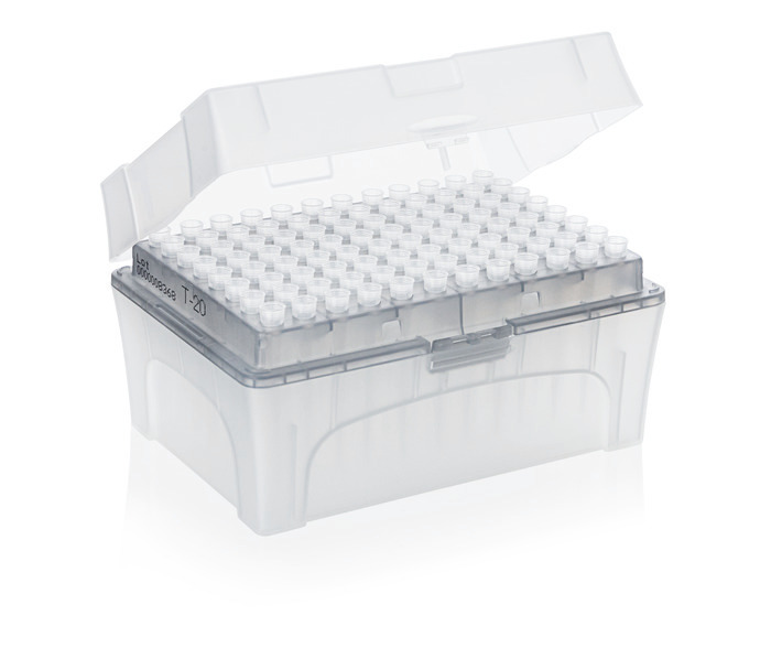 Pipette tips, racked, TipBox, 0,5 - 20 µl, BIO-CERT® LIQUID HANDLING QUALITY, PP, colorless