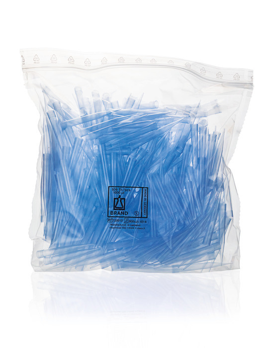 Pipette tips, bulk packed, in bag, 50 - 1.000 µl, PP, blue, CERTIFIED LIFE SCIENCE QUALITY