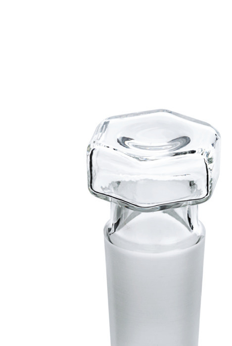 Conical ground joint stopper, Boro 3,3, hexagonal grip, hollow